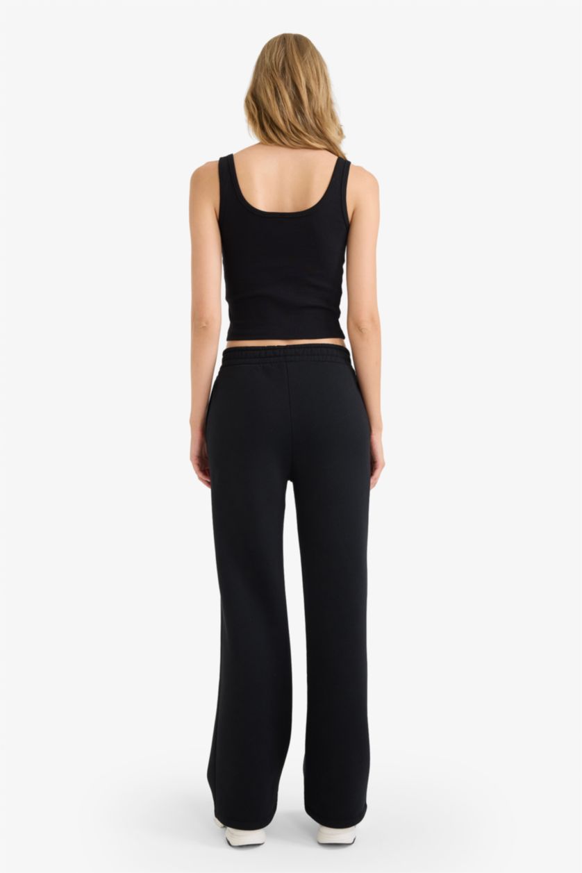 Kadın Siyah Straight Fit Kalın Eşofman Altı Cepli Standart Boy