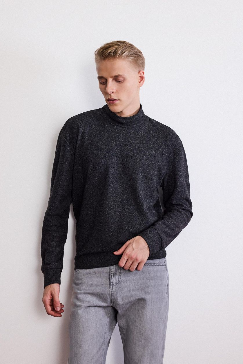 Man Anthracite Melange Regular Fit Long Sleeve Sweatshirt