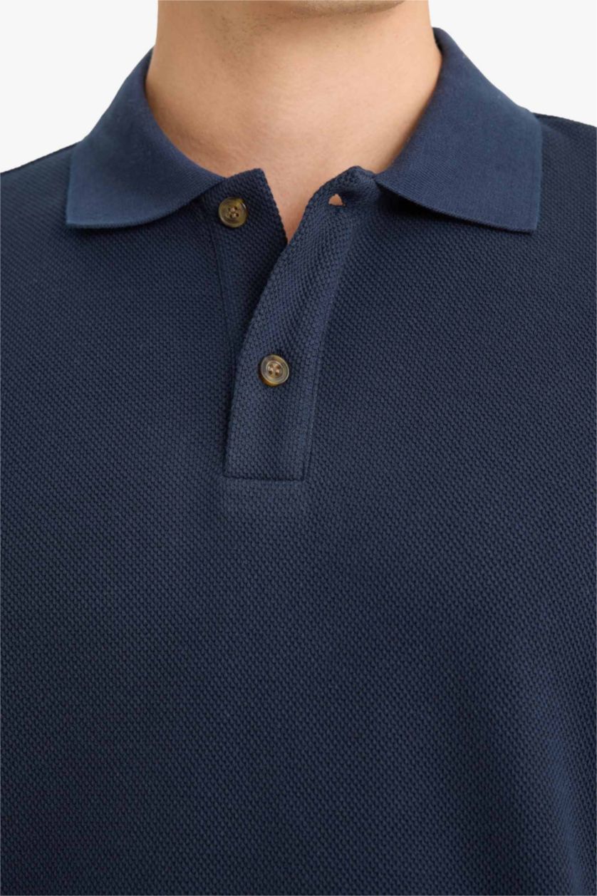 Erkek Lacivert %100 Pamuk Düğmeli Sweatshirt