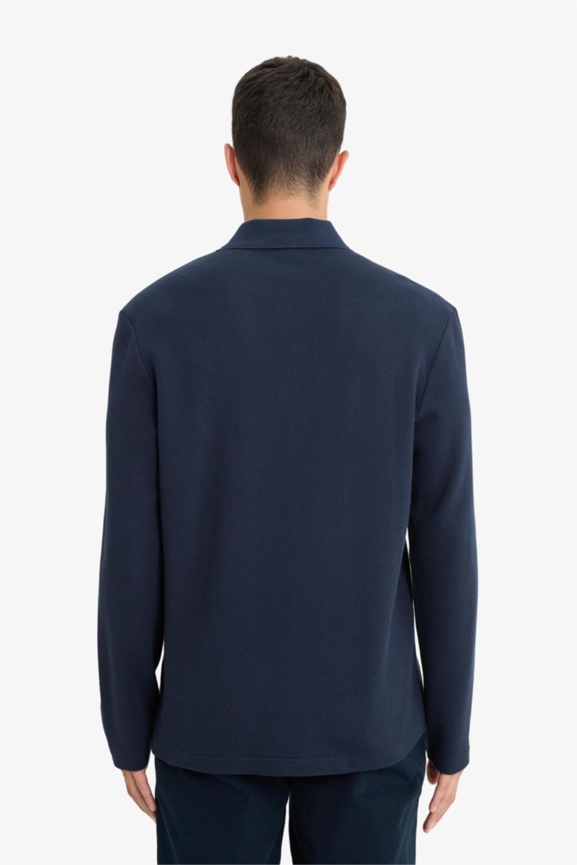 Erkek Lacivert %100 Pamuk Düğmeli Sweatshirt