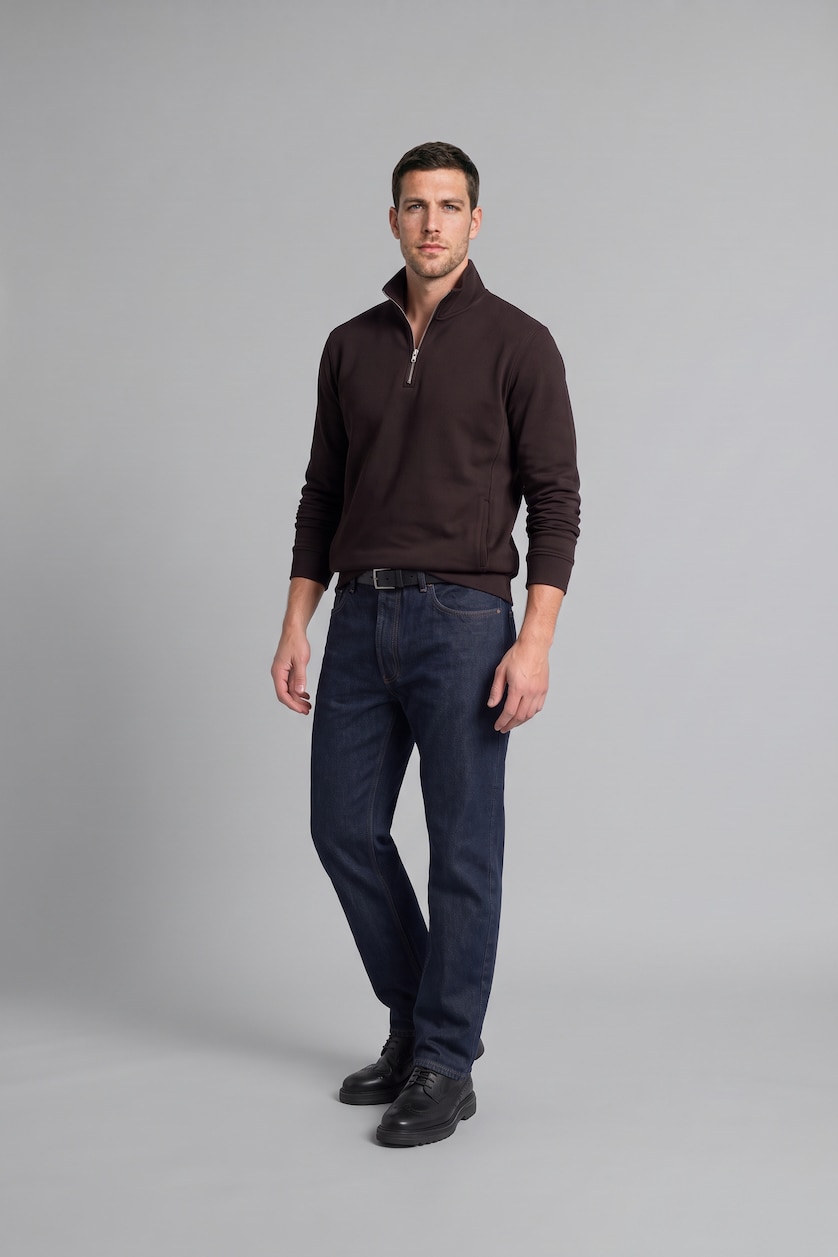 Erkek Kahve Ultra Yumuşak Regular Fıt Basic Sweatshirt