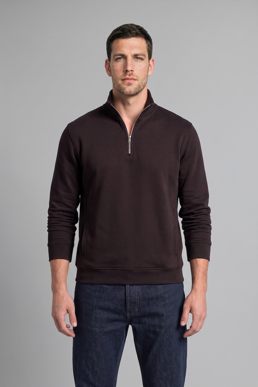 Erkek Kahve Ultra Yumuşak Regular Fıt Basic Sweatshirt
