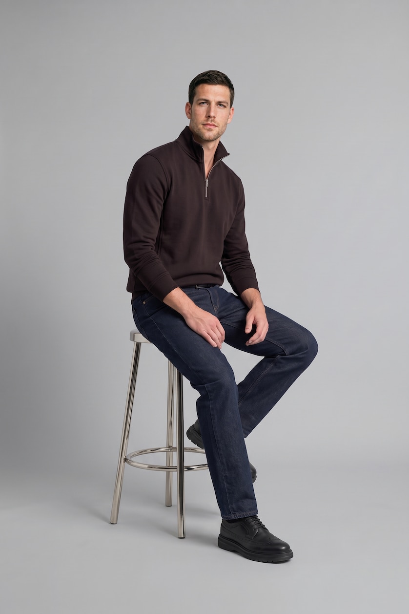 Erkek Kahve Ultra Yumuşak Regular Fıt Basic Sweatshirt