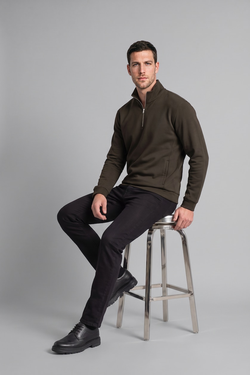 Erkek Haki Ultra Yumuşak Regular Fıt Basic Sweatshirt