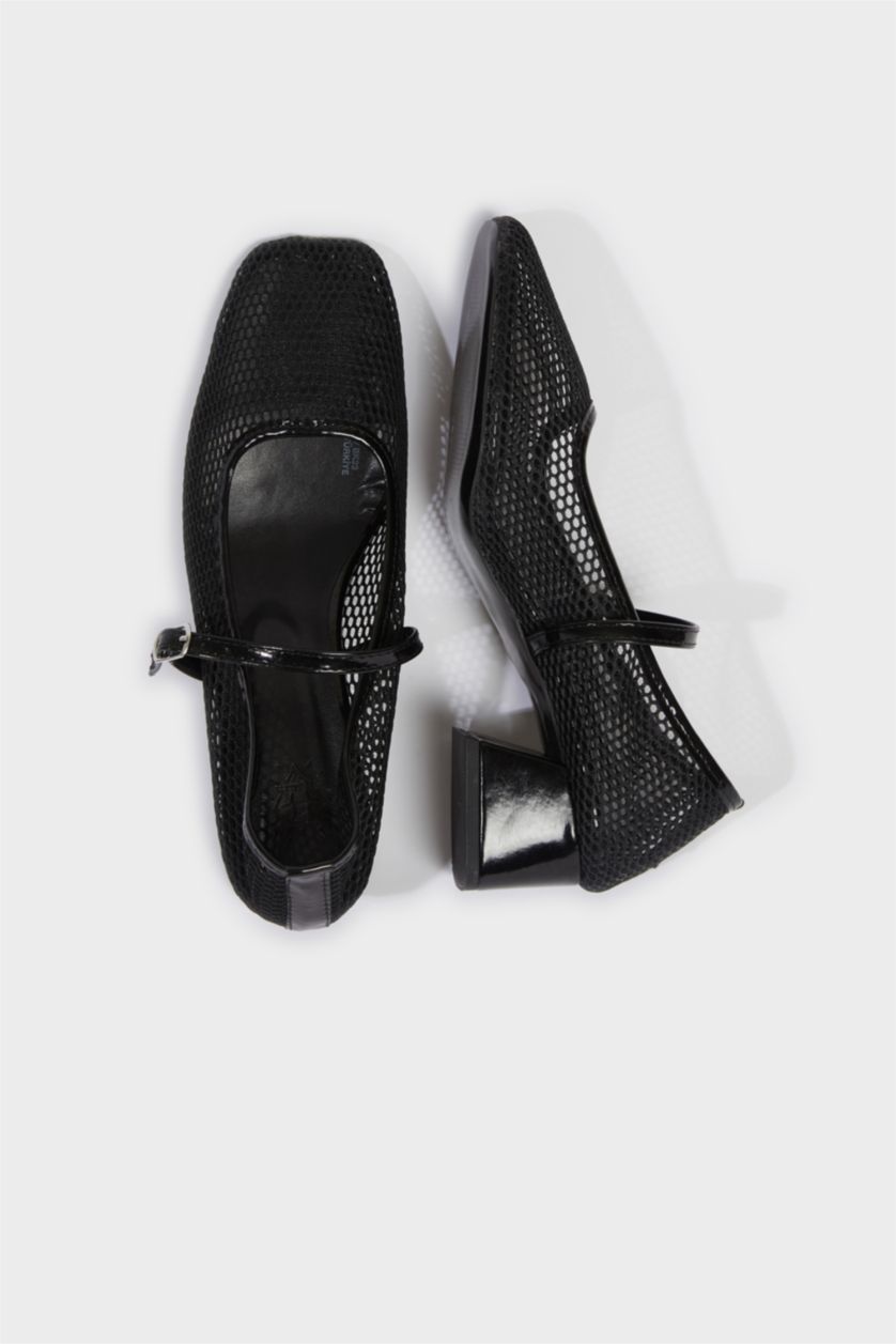 Kadın Siyah Kadın Tek Bantlı Yüksek Taban Topuklu Ayakkabı