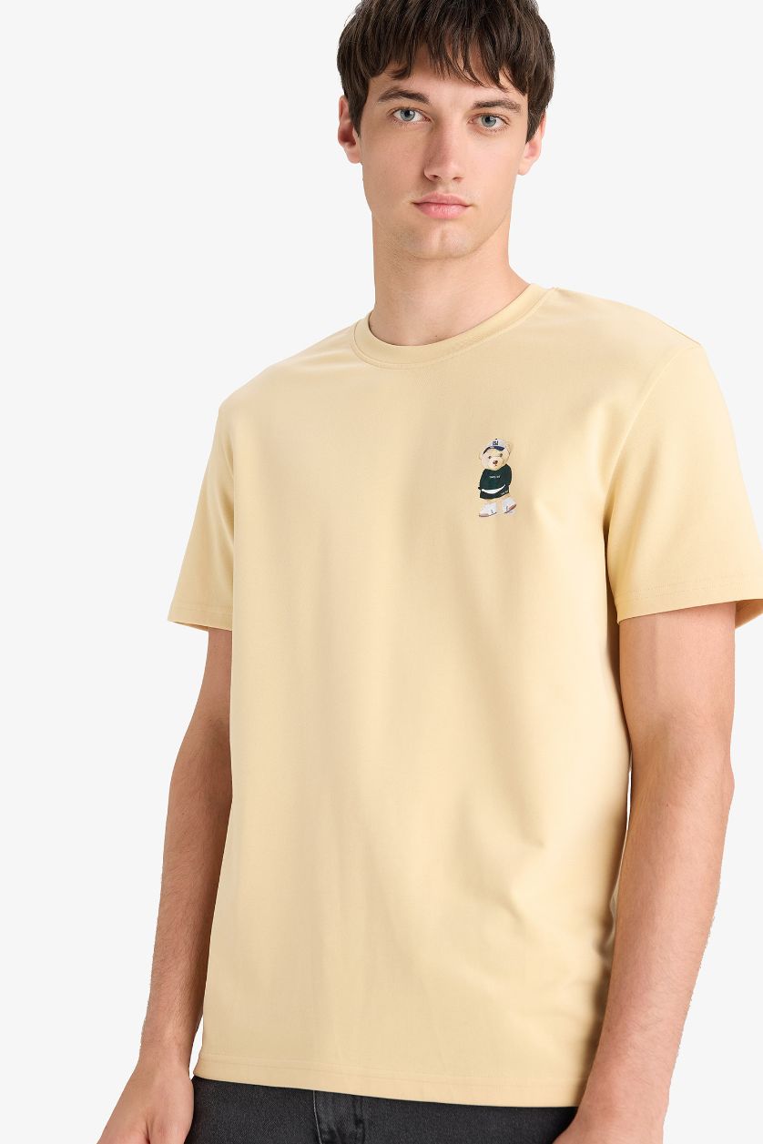 Erkek Açık Bej Nefes Alabilen Baskılı Tişört