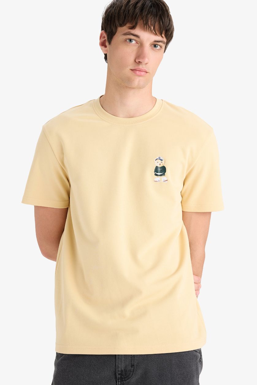 Erkek Açık Bej Nefes Alabilen Baskılı Tişört