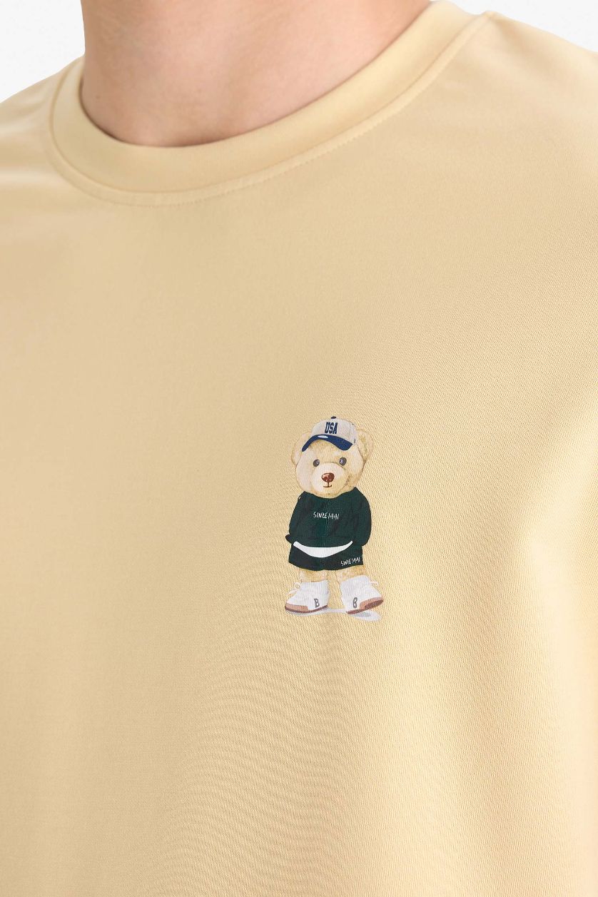 Erkek Açık Bej Nefes Alabilen Baskılı Tişört