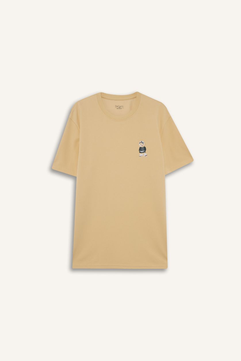 Erkek Açık Bej Nefes Alabilen Baskılı Tişört