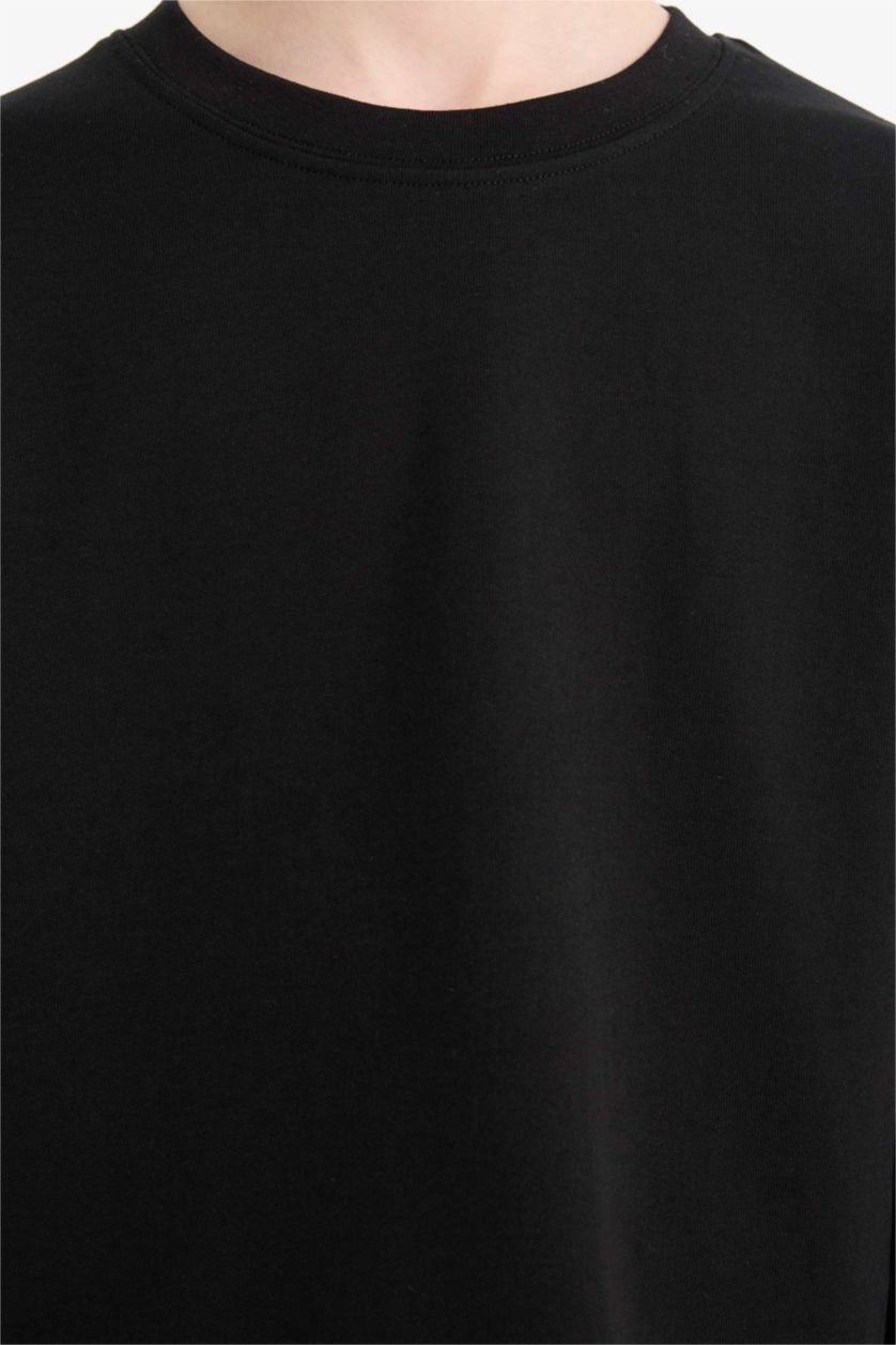 Erkek Çocuk - Genç Erkek Siyah Bisiklet Yaka Basic Düz Uzun Kollu Okul Tişörtü Erkek Çocuk