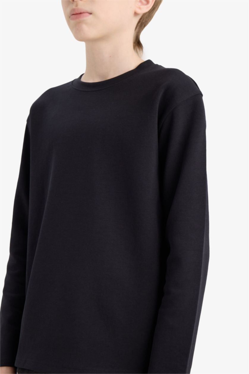 Erkek Çocuk - Genç Erkek Lacivert Bisiklet Yaka Basic Düz Uzun Kollu Okul Tişörtü Erkek Çocuk