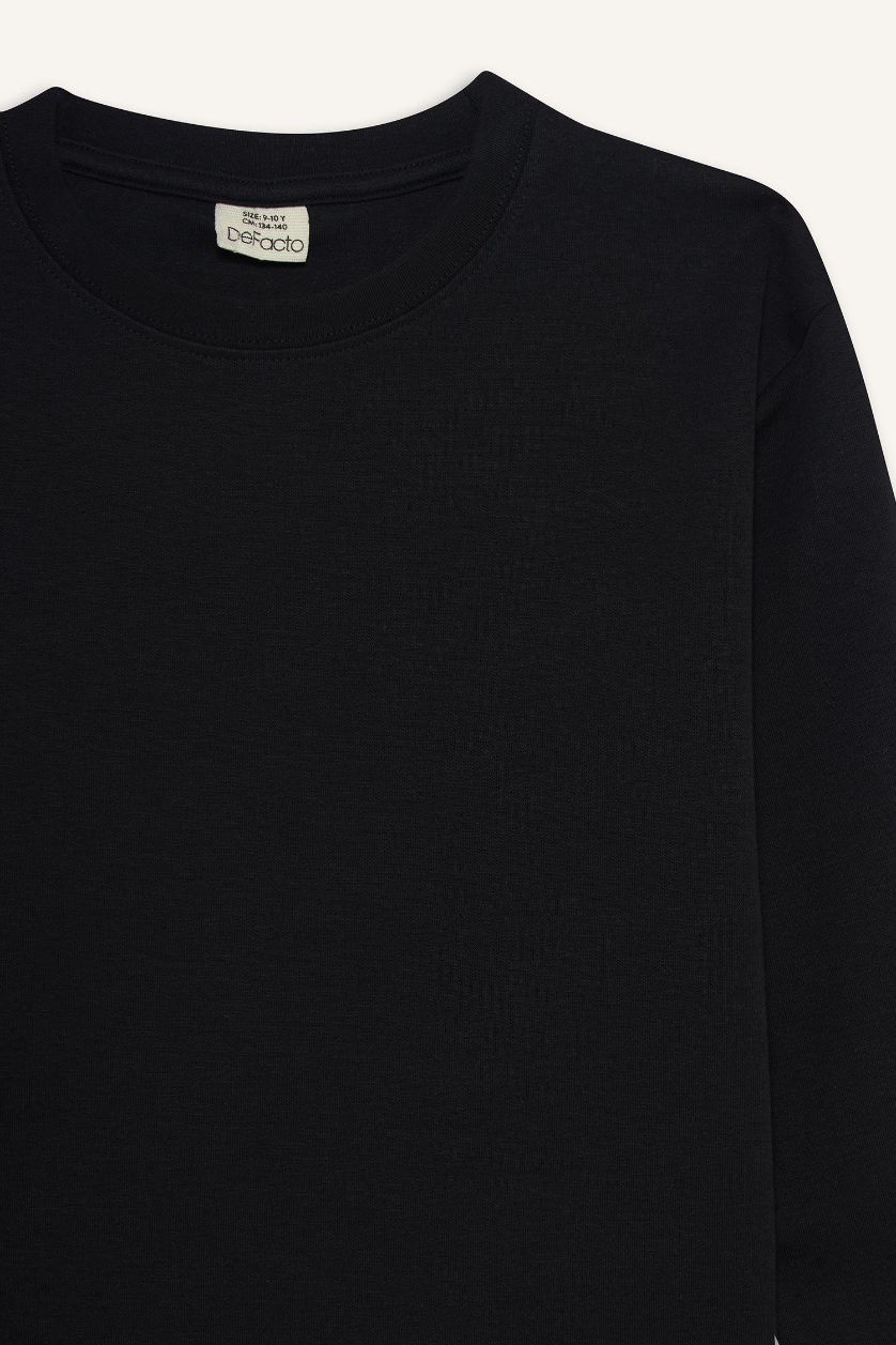 Erkek Çocuk - Genç Erkek Lacivert Bisiklet Yaka Basic Düz Uzun Kollu Okul Tişörtü Erkek Çocuk