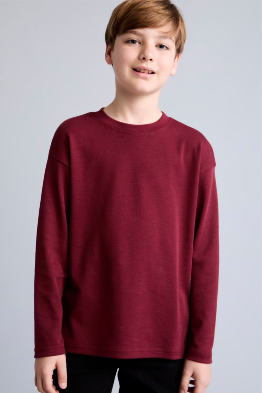 Erkek Çocuk - Genç Erkek Bordo Oversıze Tişört Erkek Çocuk