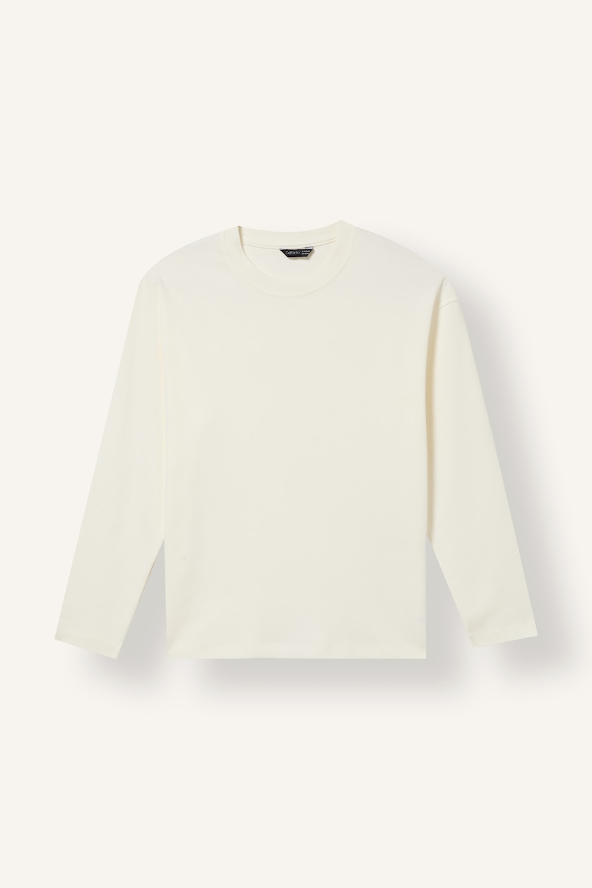 Young Boys - Teen Boys White Boy 100% Cotton Oversize Fit Crew Neck Long Sleeve T-Shirt