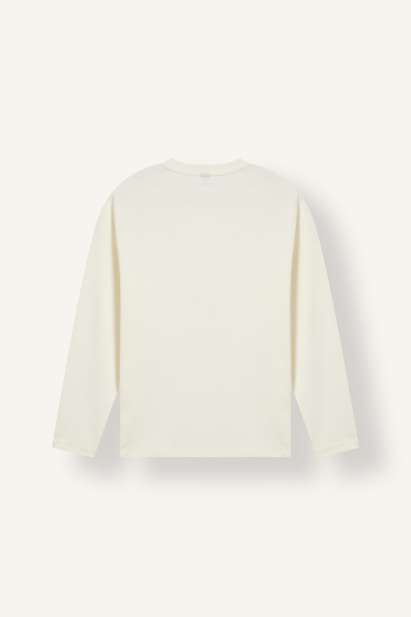 Young Boys - Teen Boys White Boy 100% Cotton Oversize Fit Crew Neck Long Sleeve T-Shirt