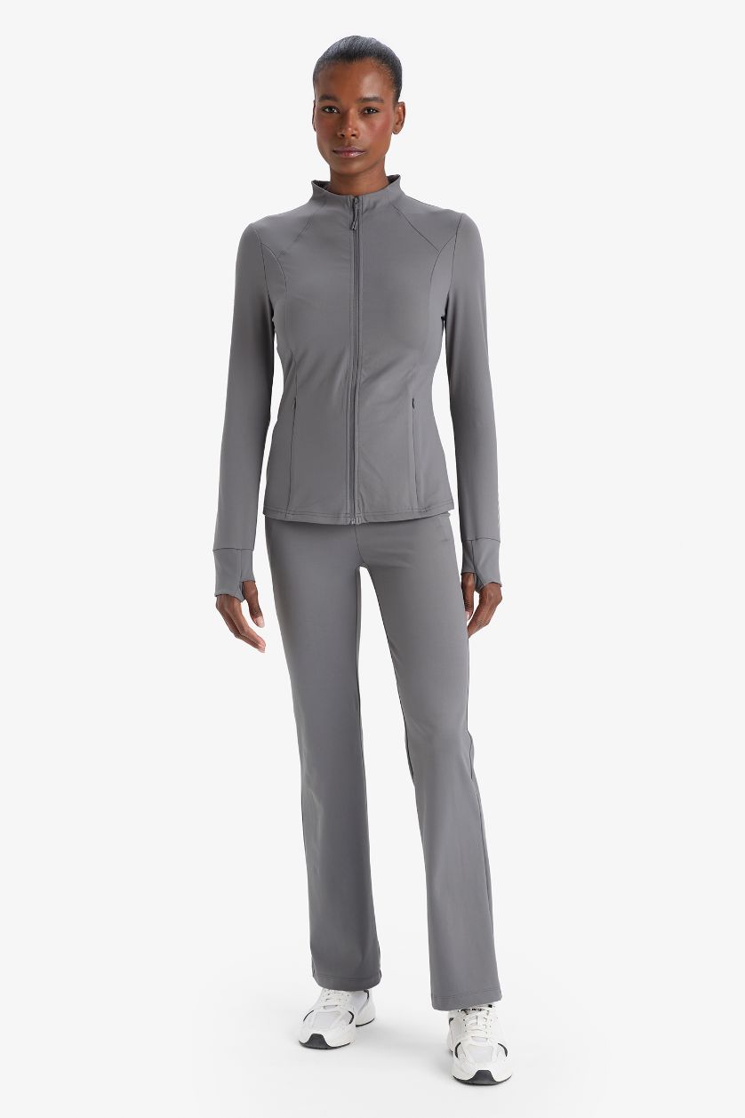 Kadın Açık Antrasit Slim Fit Dar Kesim Dik Yaka Hırka