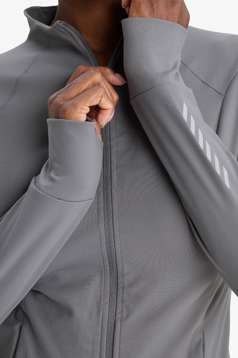 Kadın Açık Antrasit Slim Fit Dar Kesim Dik Yaka Hırka