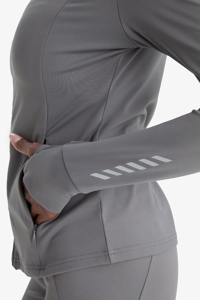 Kadın Açık Antrasit Slim Fit Dar Kesim Dik Yaka Hırka