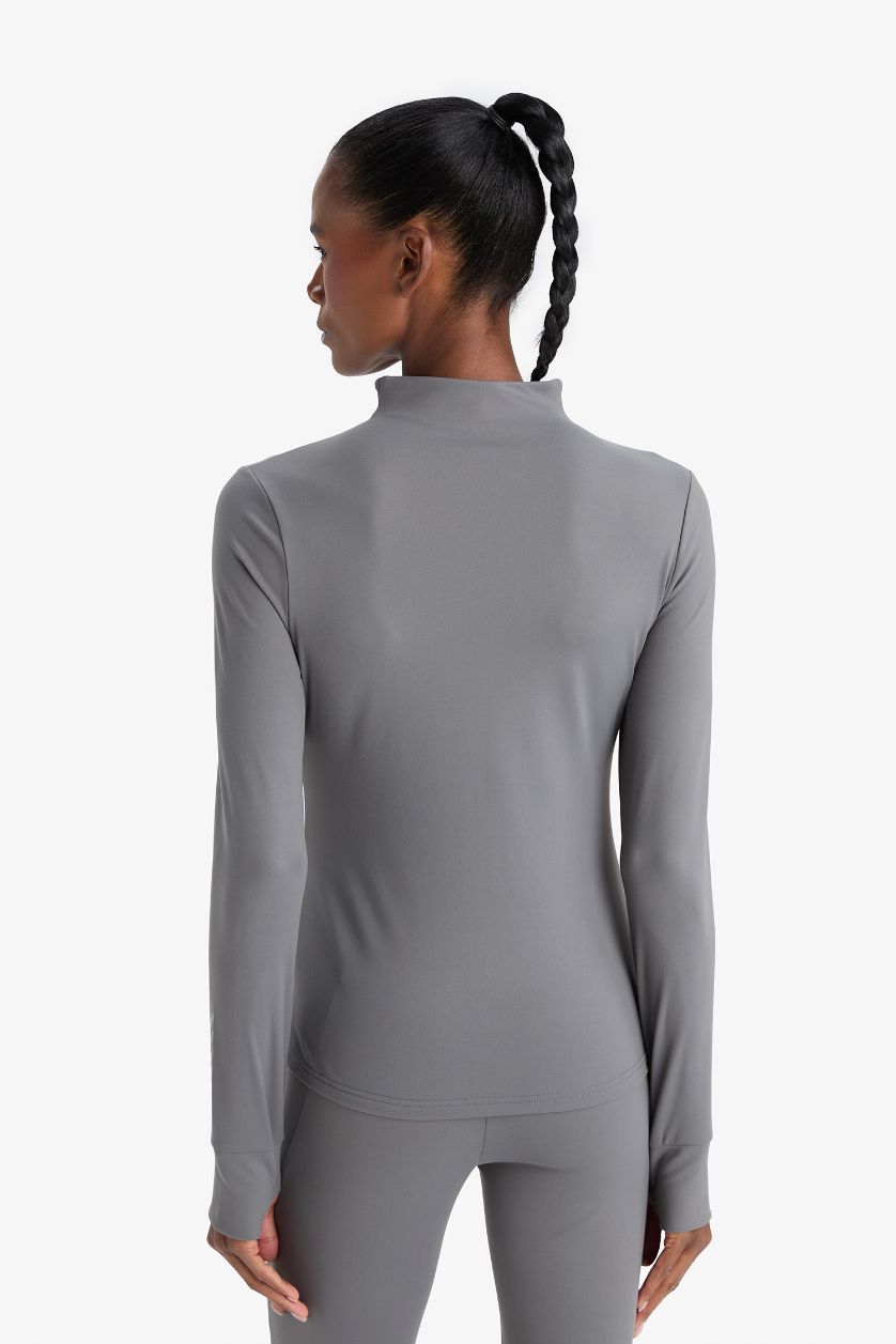 Kadın Açık Antrasit Slim Fit Dar Kesim Dik Yaka Hırka