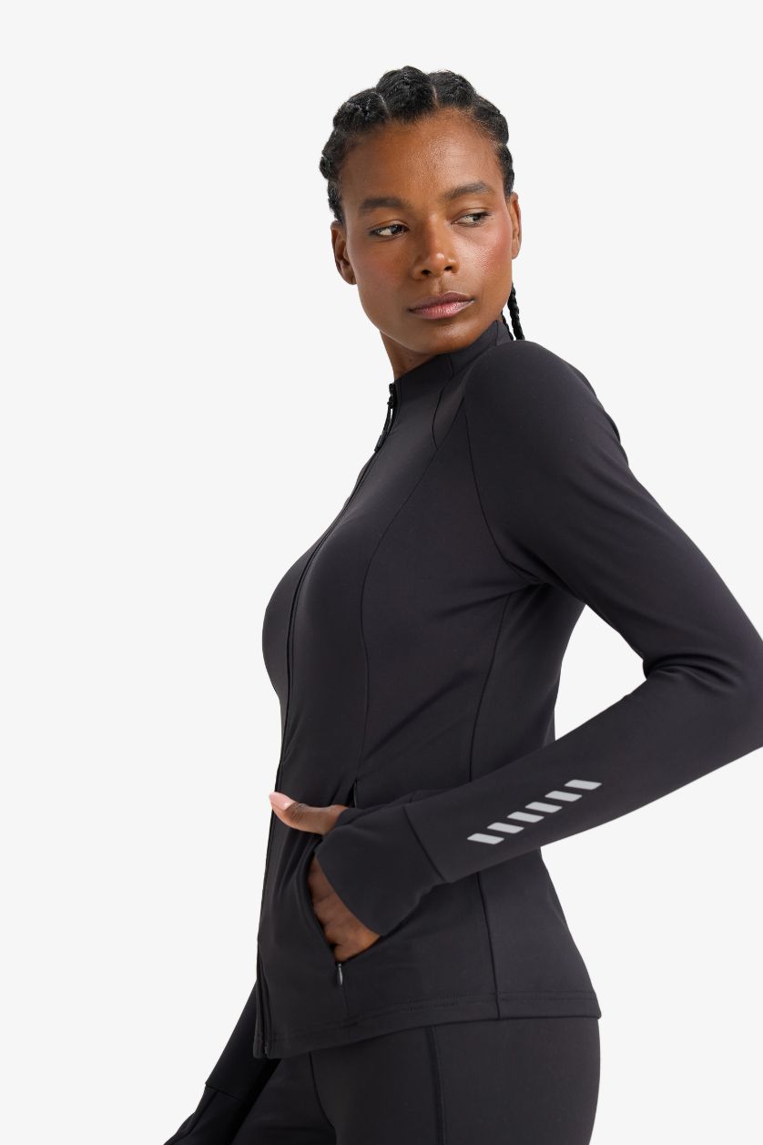 Kadın Siyah Slim Fit Dar Kesim Dik Yaka Hırka