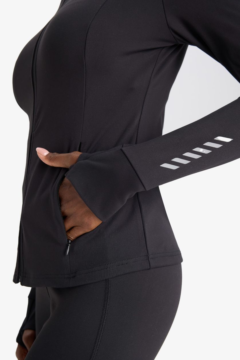 Kadın Siyah Slim Fit Dar Kesim Dik Yaka Hırka