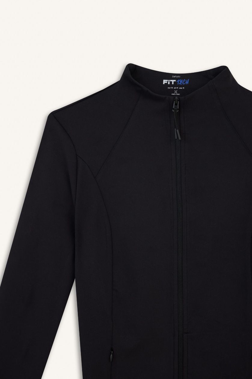 Kadın Siyah Slim Fit Dar Kesim Dik Yaka Hırka