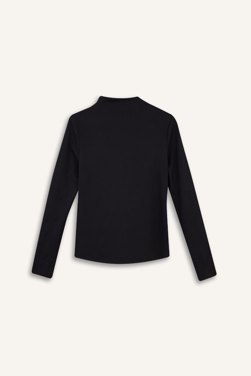 Kadın Siyah Slim Fit Dar Kesim Dik Yaka Hırka