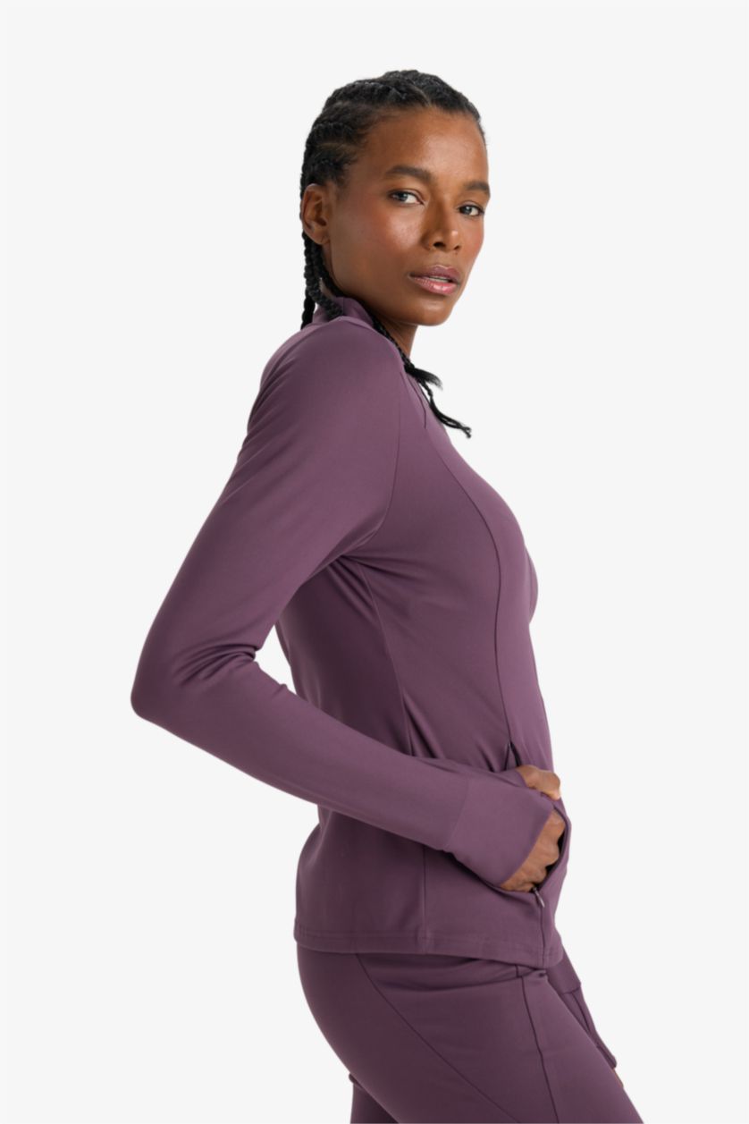 Woman Dark Bordeaux DeFactoFit Slim Fit Stand Collar Cardigan