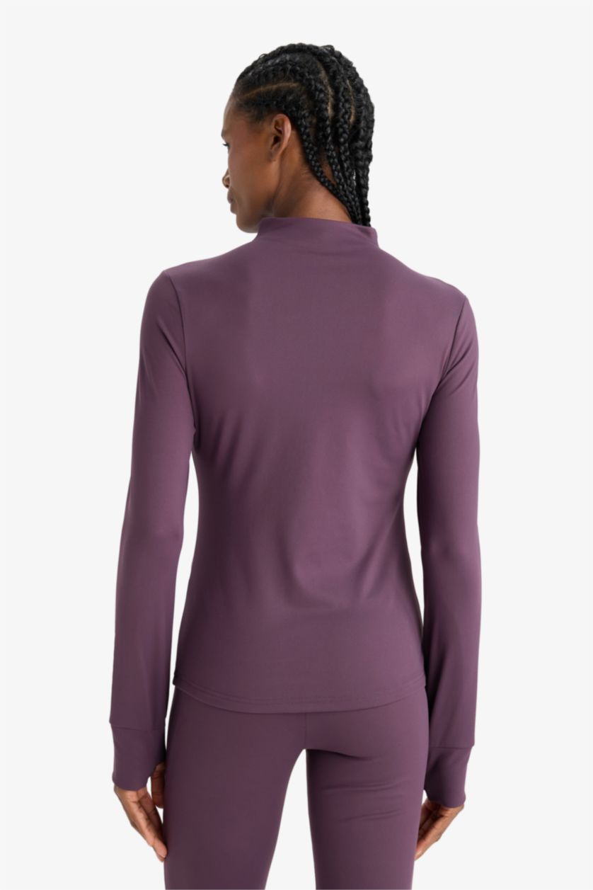 Woman Dark Bordeaux DeFactoFit Slim Fit Stand Collar Cardigan