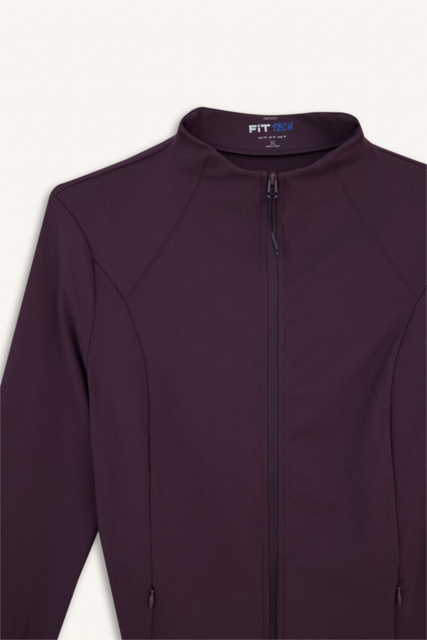 Woman Dark Bordeaux DeFactoFit Slim Fit Stand Collar Cardigan