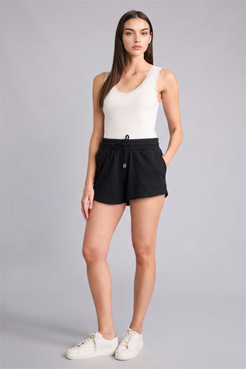 Kadın Siyah Relax Fıt Bermuda