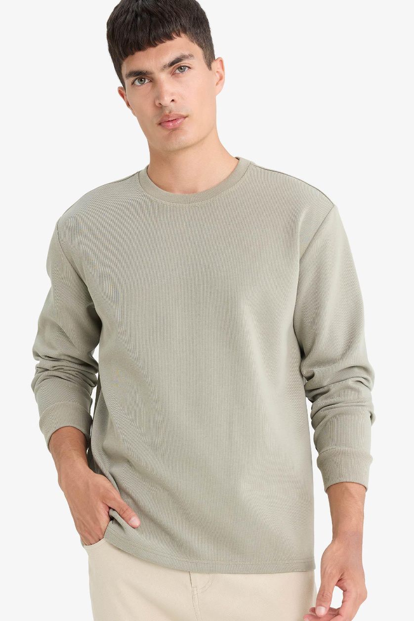 MAN Light Khaki Regular Fit Crew Neck Long Sleeve Body