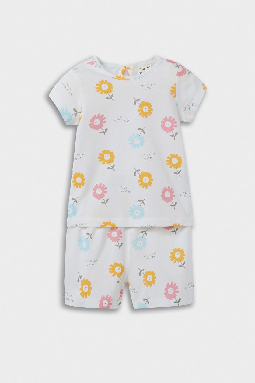 BÉBÉ FILLE Blanc Ensemble Pyjama fleuri en coton T-shirt et Short pour pour bébé fille