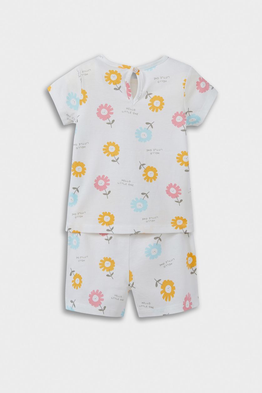 BÉBÉ FILLE Blanc Ensemble Pyjama fleuri en coton T-shirt et Short pour pour bébé fille