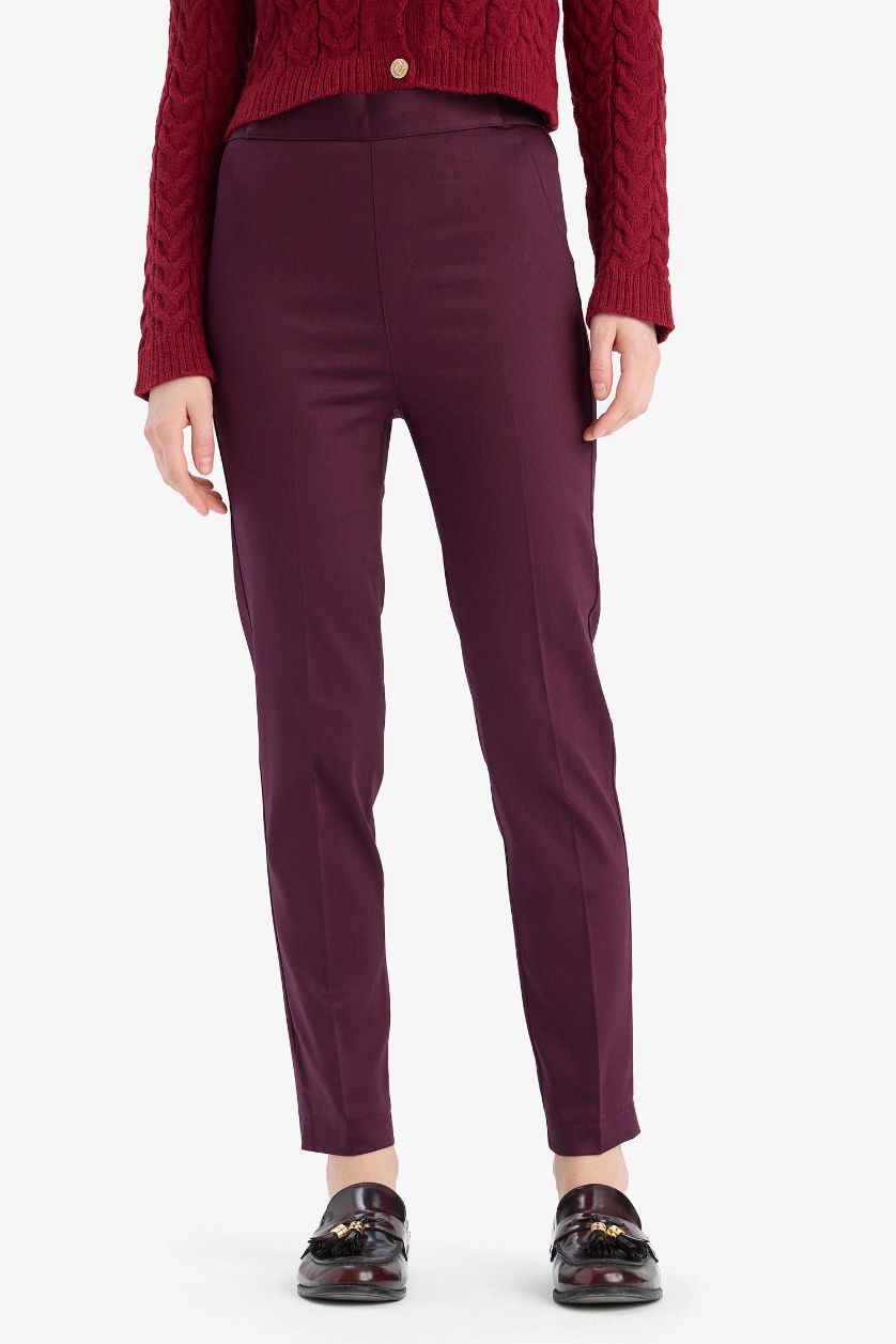 WOMAN Bordeaux Cigarette Fit Regular Hem Satin Trousers