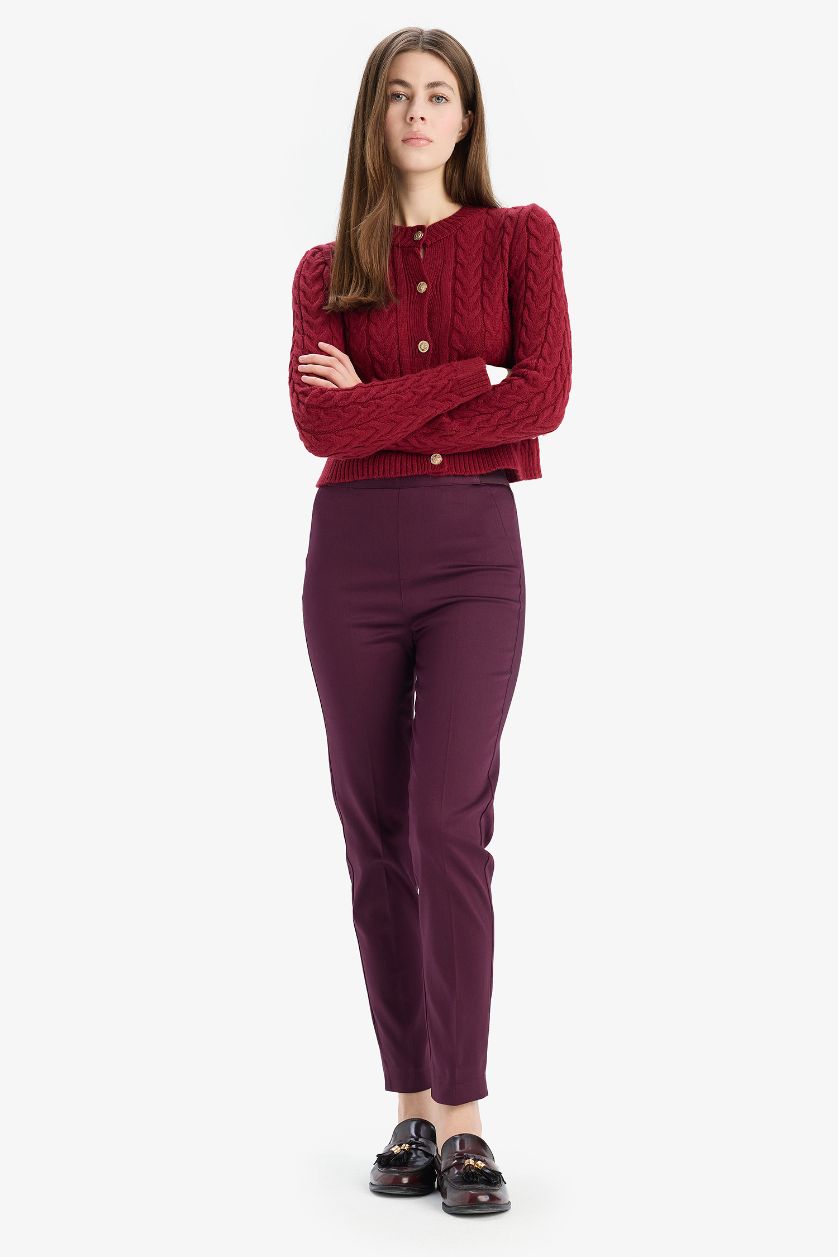 WOMAN Bordeaux Cigarette Fit Regular Hem Satin Trousers