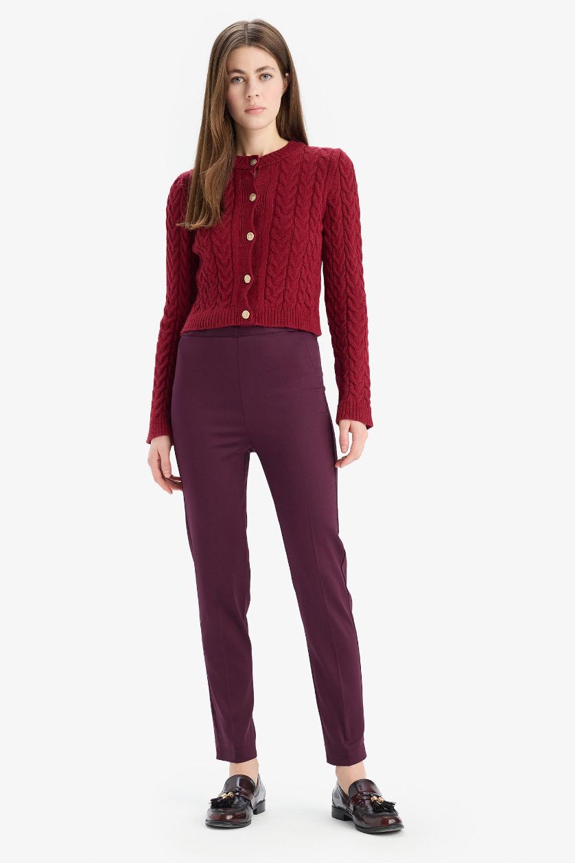 WOMAN Bordeaux Cigarette Fit Regular Hem Satin Trousers