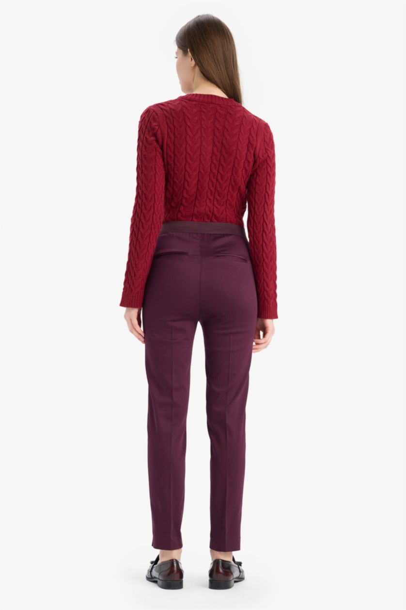 WOMAN Bordeaux Cigarette Fit Regular Hem Satin Trousers