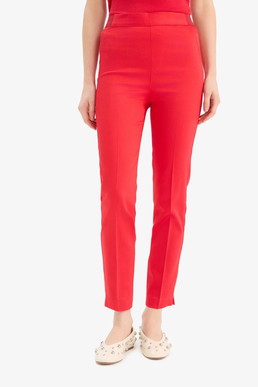 WOMAN Red Cigarette Fit Regular Hem Satin Trousers