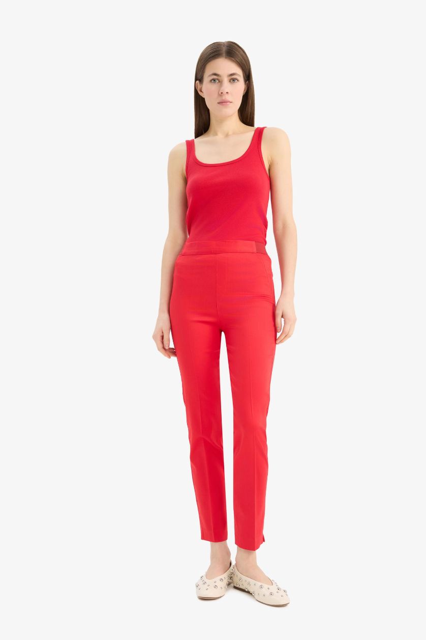 WOMAN Red Cigarette Fit Regular Hem Satin Trousers