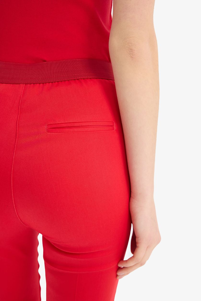 WOMAN Red Cigarette Fit Regular Hem Satin Trousers
