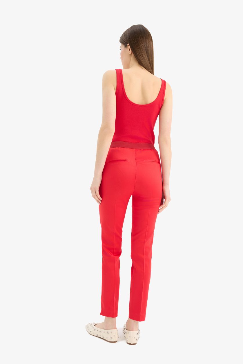 WOMAN Red Cigarette Fit Regular Hem Satin Trousers