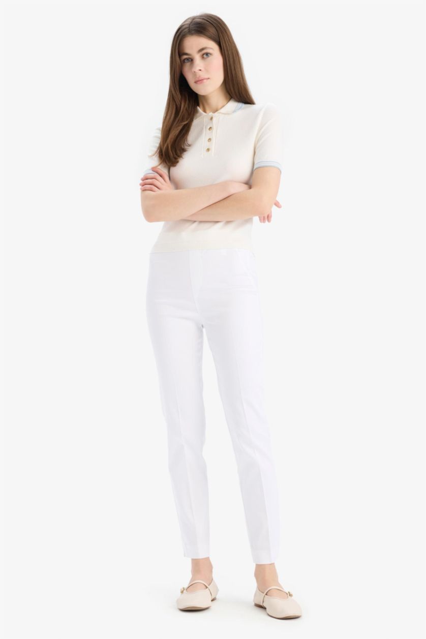WOMAN White Cigarette Fit Regular Hem Satin Trousers