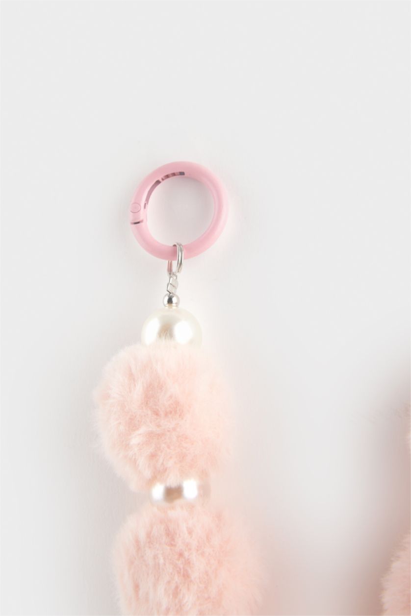 Women Pink Woman Pink Plush Charm Keychain