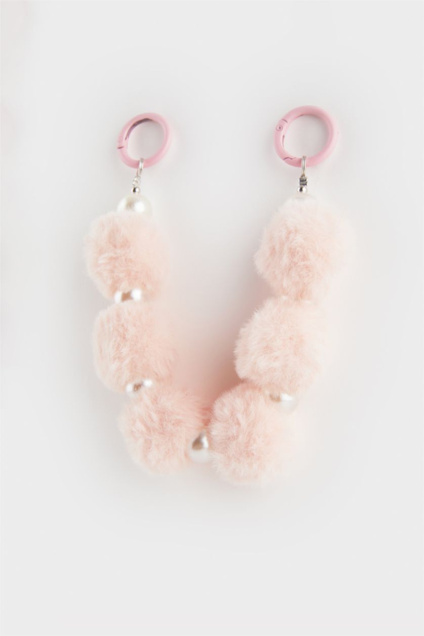 Women Pink Woman Pink Plush Charm Keychain