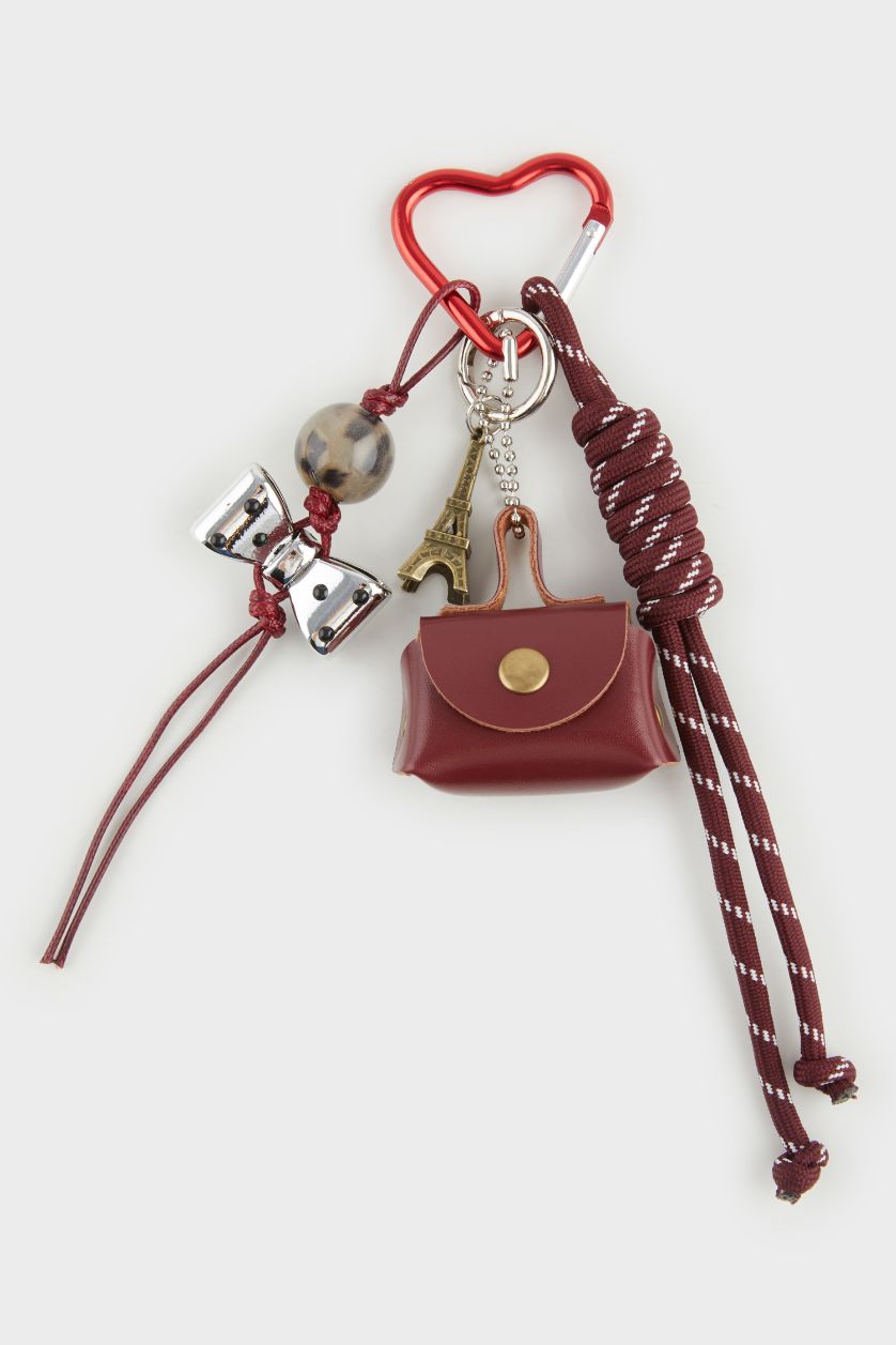 Kadın Gülkurusu Kadın Mini Çantalı İpli Charm Anahtarlık