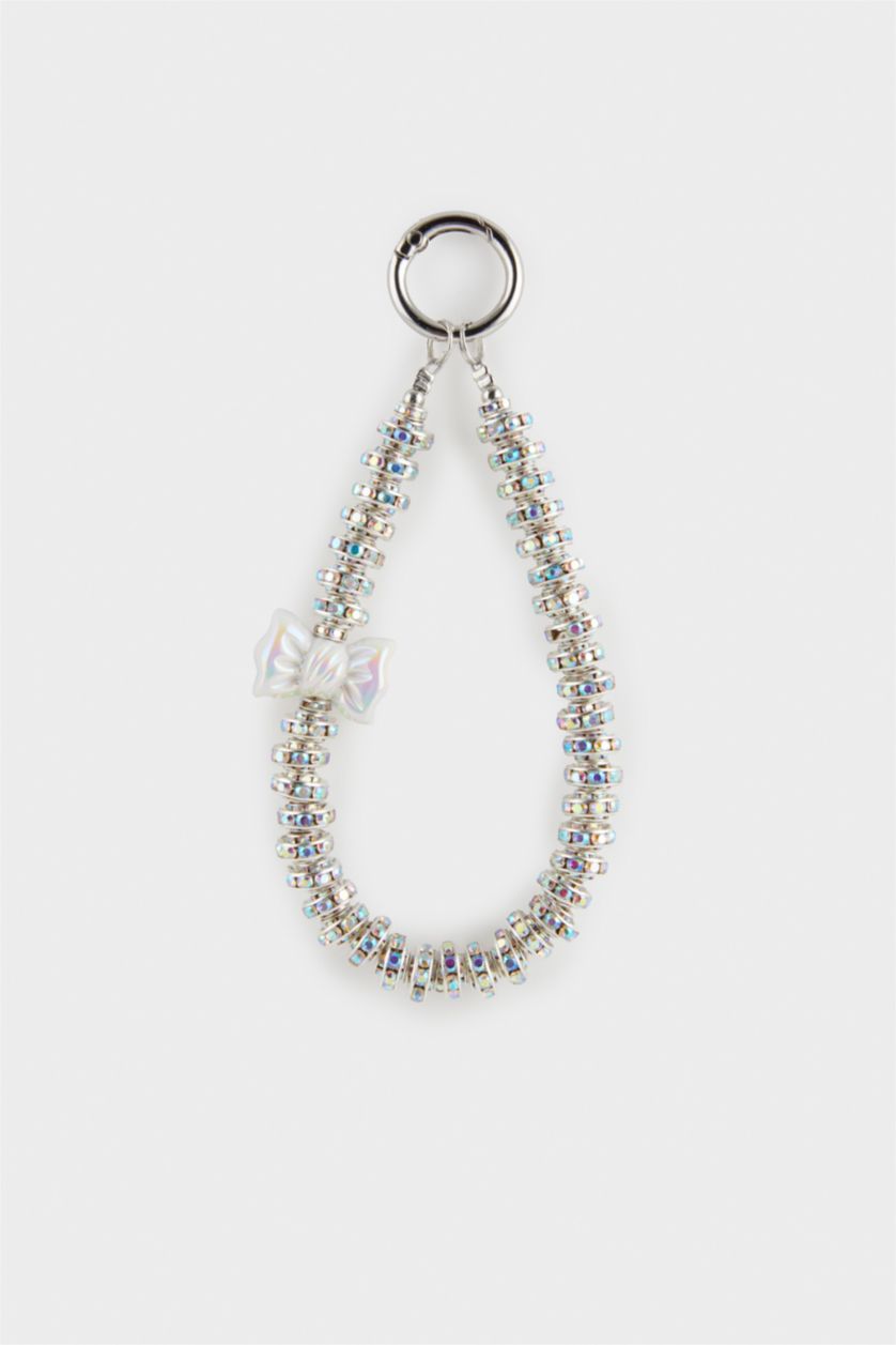 Kadın Gümüş Kadın Kurdele Detaylı Charm Anahtarlık