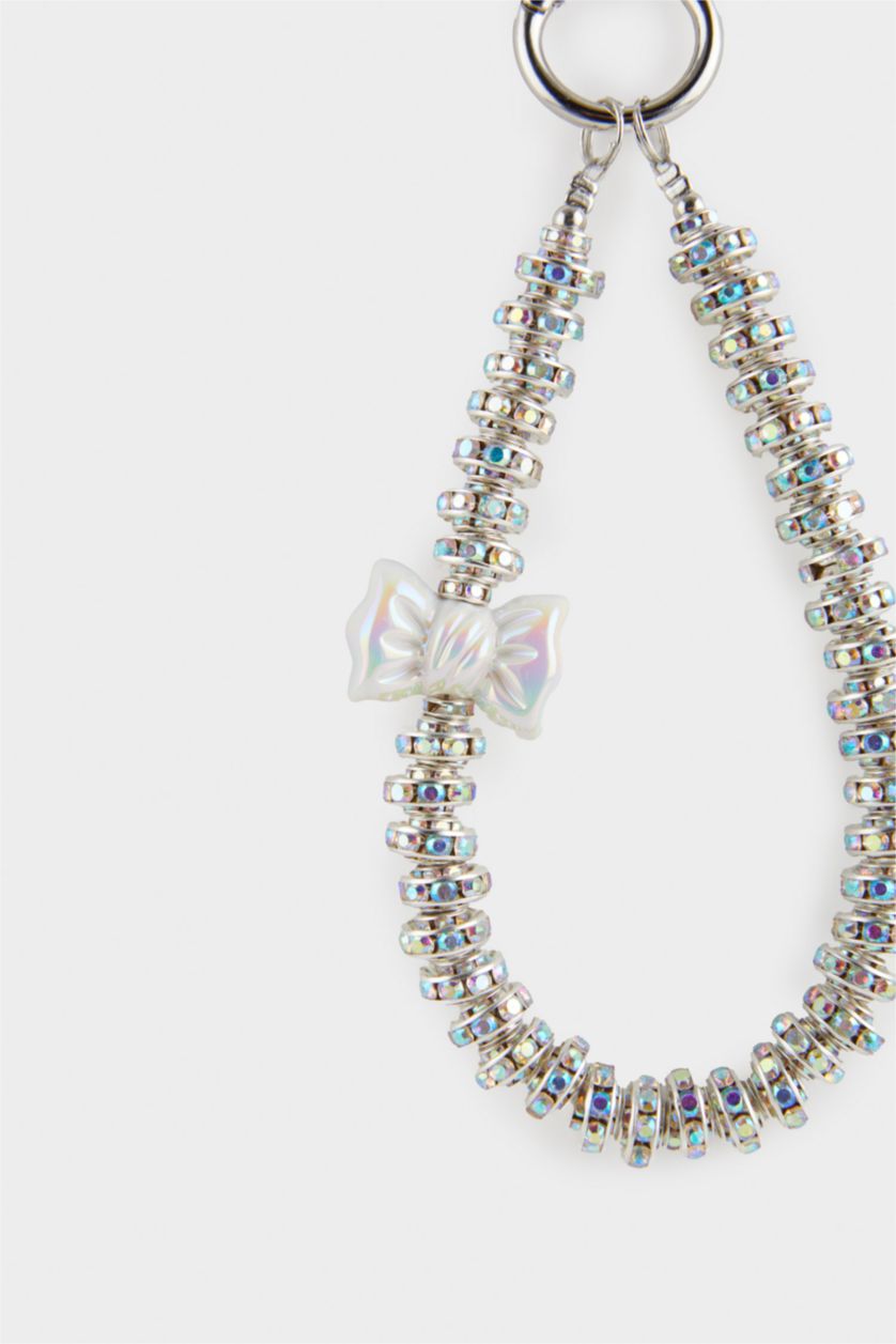 Kadın Gümüş Kadın Kurdele Detaylı Charm Anahtarlık