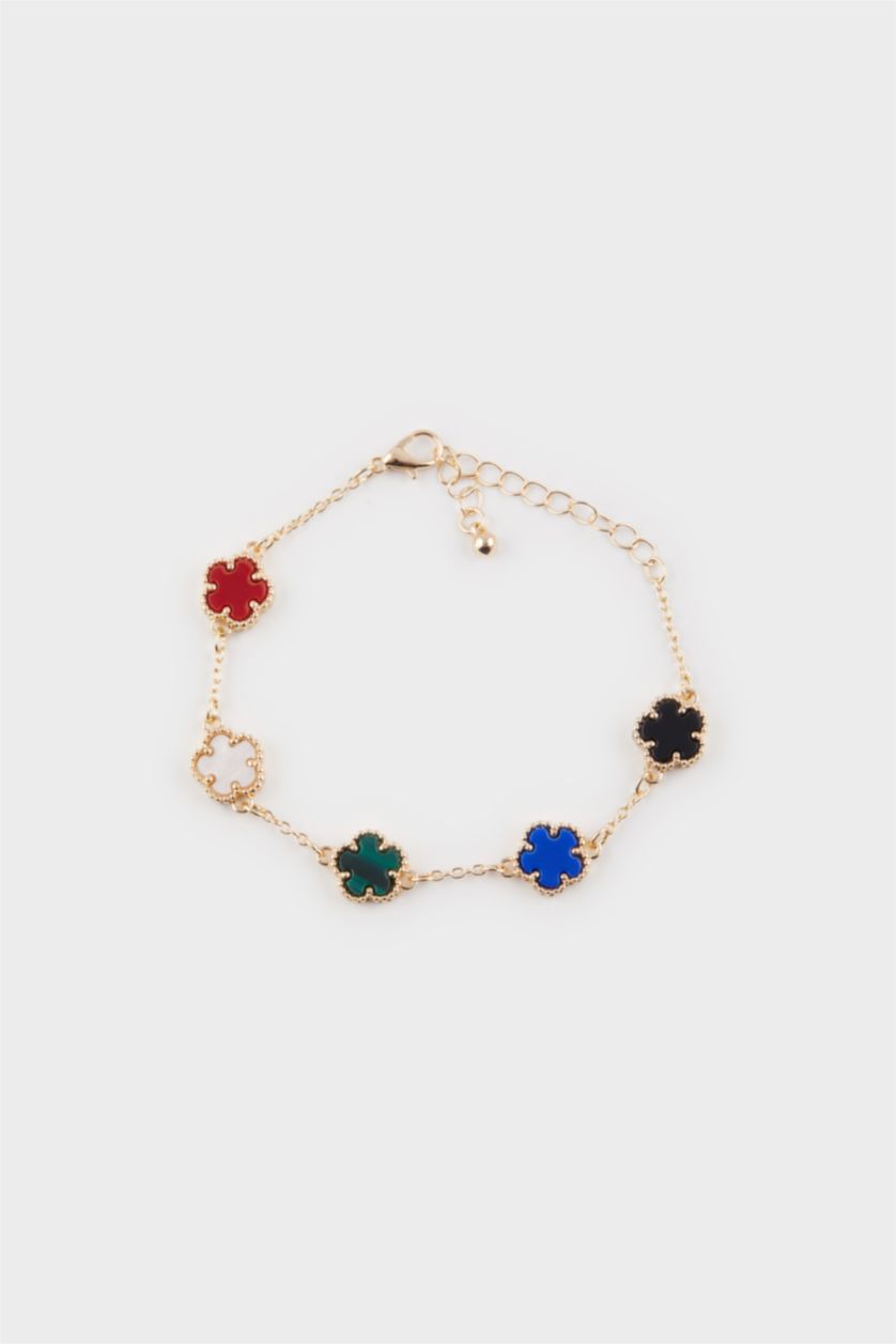 Kadın Karma Kadın Renkli Çiçekli Gold Bileklik