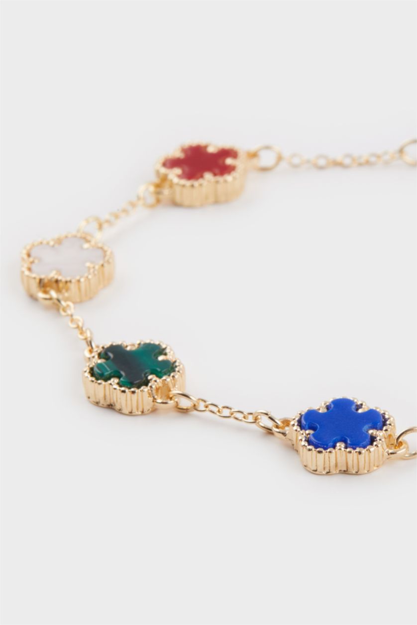 Kadın Karma Kadın Renkli Çiçekli Gold Bileklik